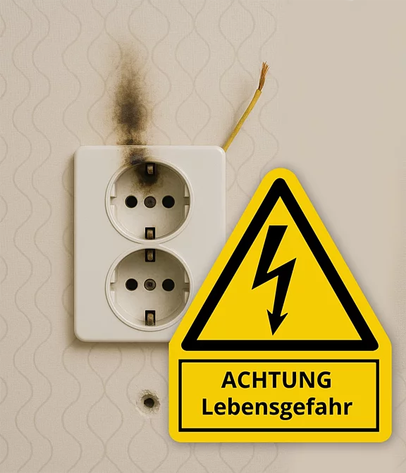 Beispiel für schlechte Elektroarbeiten: verschmorte Steckdose